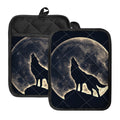 Full Moon Howling Wolf Print Pot Holders With Pocket