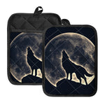 Full Moon Howling Wolf Print Pot Holders With Pocket