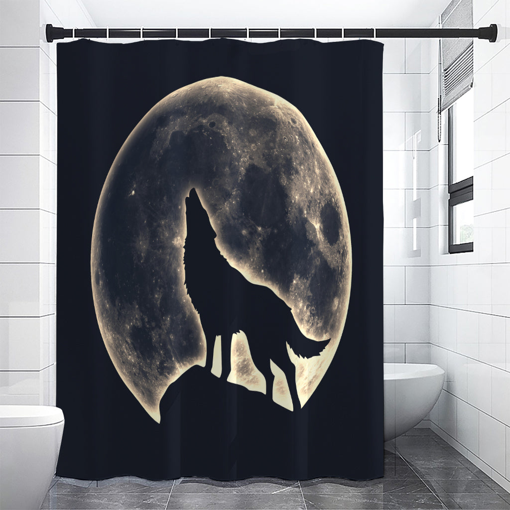 Full Moon Howling Wolf Print Premium Shower Curtain