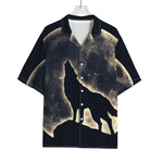 Full Moon Howling Wolf Print Rayon Hawaiian Shirt