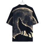 Full Moon Howling Wolf Print Rayon Hawaiian Shirt
