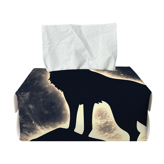 Full Moon Howling Wolf Print Rectangle Tissue Box Cover