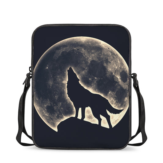 Full Moon Howling Wolf Print Rectangular Crossbody Bag