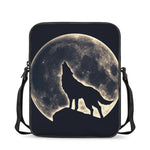 Full Moon Howling Wolf Print Rectangular Crossbody Bag