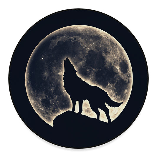 Full Moon Howling Wolf Print Round Floor Mat