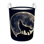 Full Moon Howling Wolf Print Round Laundry Basket