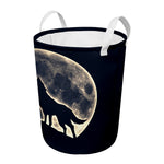 Full Moon Howling Wolf Print Round Laundry Basket