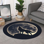 Full Moon Howling Wolf Print Round Rug