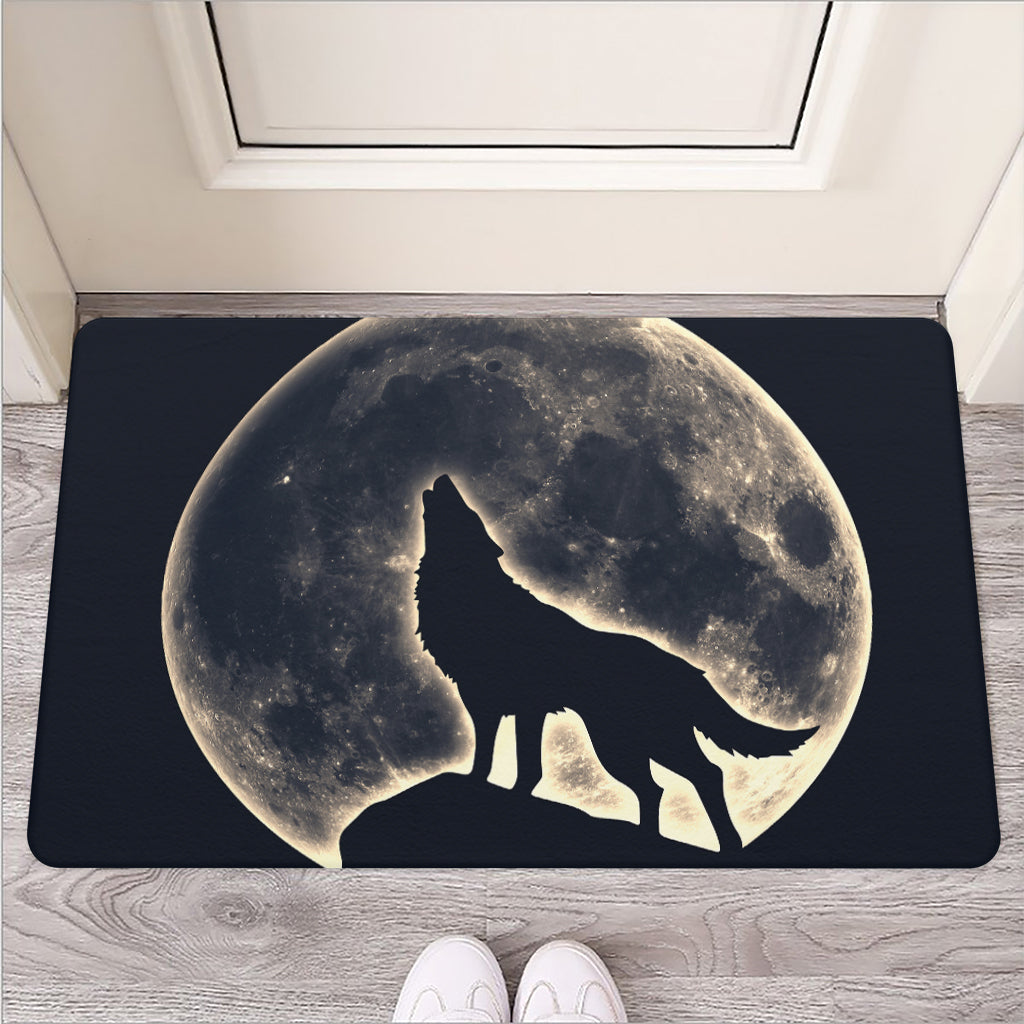 Full Moon Howling Wolf Print Rubber Doormat