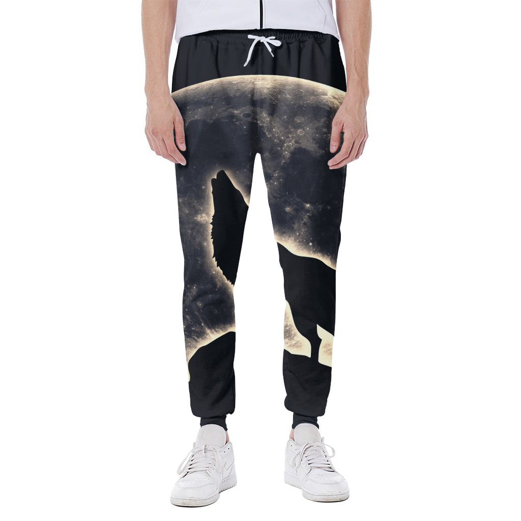Full Moon Howling Wolf Print Scuba Joggers