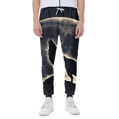 Full Moon Howling Wolf Print Scuba Joggers