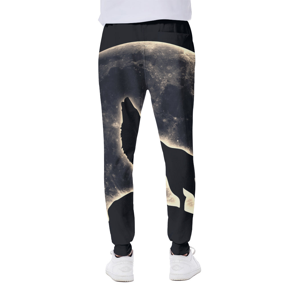 Full Moon Howling Wolf Print Scuba Joggers