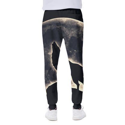Full Moon Howling Wolf Print Scuba Joggers