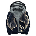 Full Moon Howling Wolf Print Sherpa Lined Zip Up Hoodie