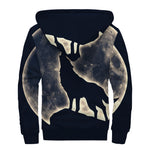 Full Moon Howling Wolf Print Sherpa Lined Zip Up Hoodie