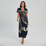 Full Moon Howling Wolf Print Short Sleeve Maxi Dress