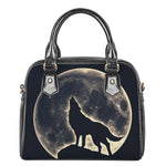 Full Moon Howling Wolf Print Shoulder Handbag