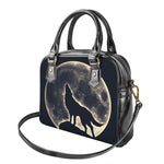 Full Moon Howling Wolf Print Shoulder Handbag