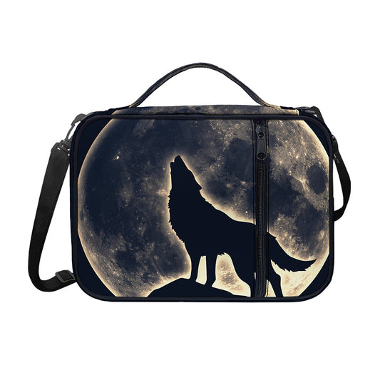 Full Moon Howling Wolf Print Shoulder Strap Bible Bag