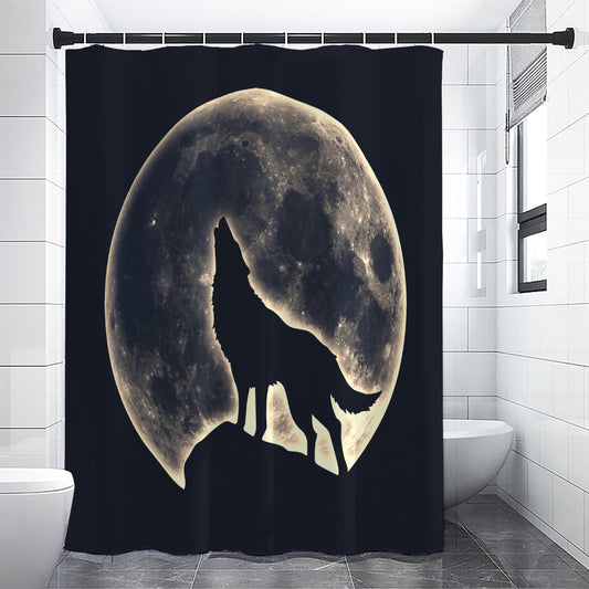 Full Moon Howling Wolf Print Shower Curtain