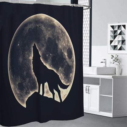 Full Moon Howling Wolf Print Shower Curtain