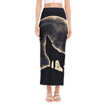 Full Moon Howling Wolf Print Side Slit Maxi Skirt