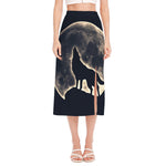 Full Moon Howling Wolf Print Side Slit Midi Skirt