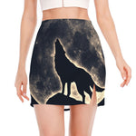 Full Moon Howling Wolf Print Side Slit Mini Skirt