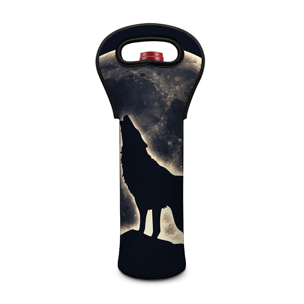 Full Moon Howling Wolf Print Single Neoprene Wine Tote