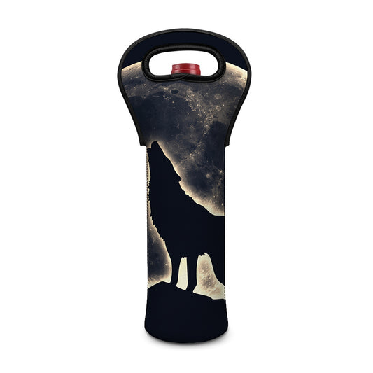 Full Moon Howling Wolf Print Single Neoprene Wine Tote