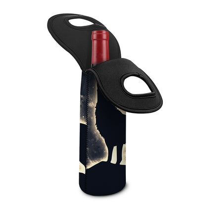 Full Moon Howling Wolf Print Single Neoprene Wine Tote