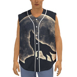 Full Moon Howling Wolf Print Sleeveless Baseball Jersey