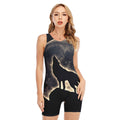 Full Moon Howling Wolf Print Sleeveless One Piece Swimsuit