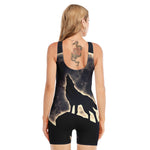 Full Moon Howling Wolf Print Sleeveless One Piece Swimsuit