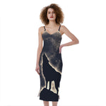 Full Moon Howling Wolf Print Slim Fit Midi Cami Dress