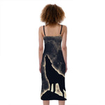 Full Moon Howling Wolf Print Slim Fit Midi Cami Dress