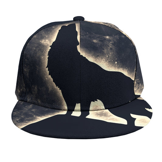Full Moon Howling Wolf Print Snapback Cap