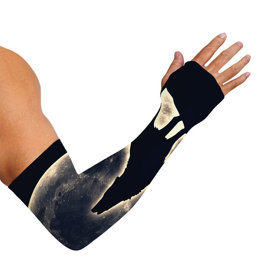 Full Moon Howling Wolf Print Sun Protection Arm Sleeves