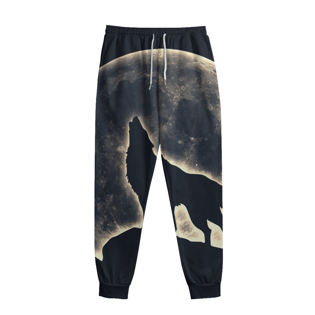 Full Moon Howling Wolf Print Sweatpants