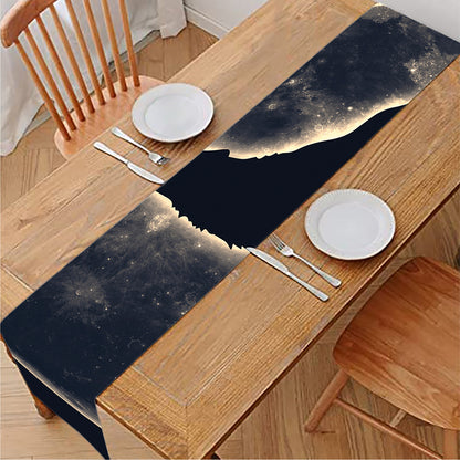 Full Moon Howling Wolf Print Table Runner