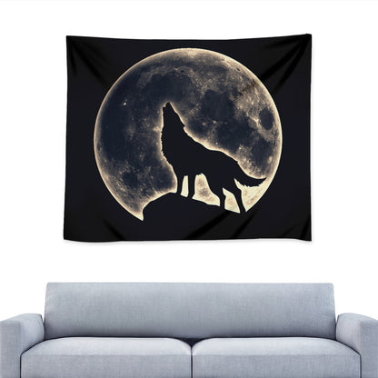 Full Moon Howling Wolf Print Tapestry