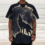 Full Moon Howling Wolf Print Textured Short Sleeve Shirt