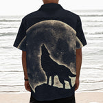 Full Moon Howling Wolf Print Textured Short Sleeve Shirt
