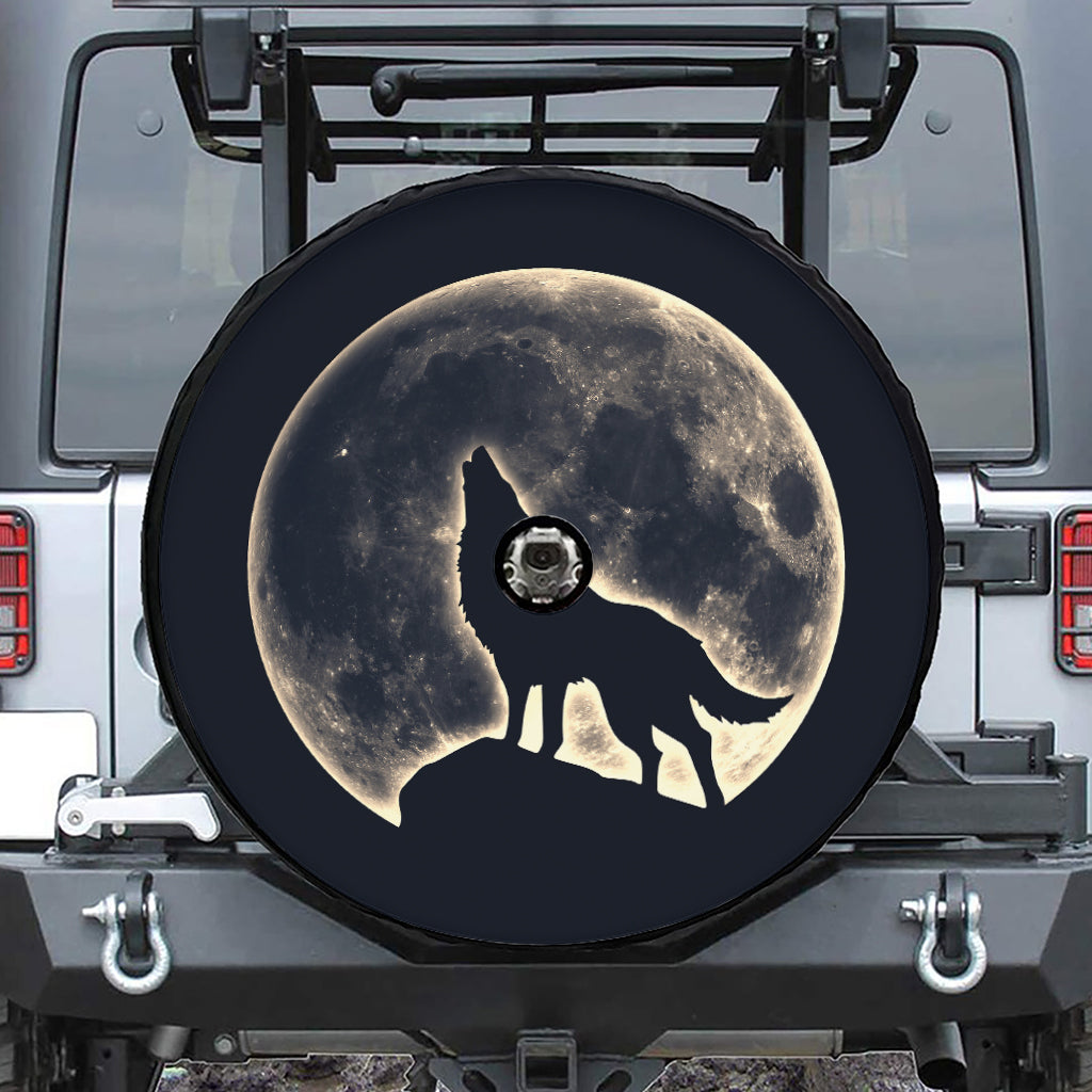 Full Moon Howling Wolf Print Tire Cover With Camera Hole