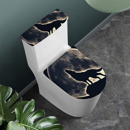 Full Moon Howling Wolf Print Toilet Lid And Tank Cover Set