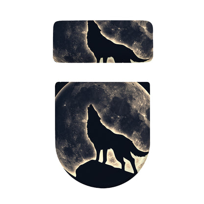 Full Moon Howling Wolf Print Toilet Lid And Tank Cover Set