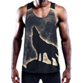 Full Moon Howling Wolf Print Men's Workout Tank Top