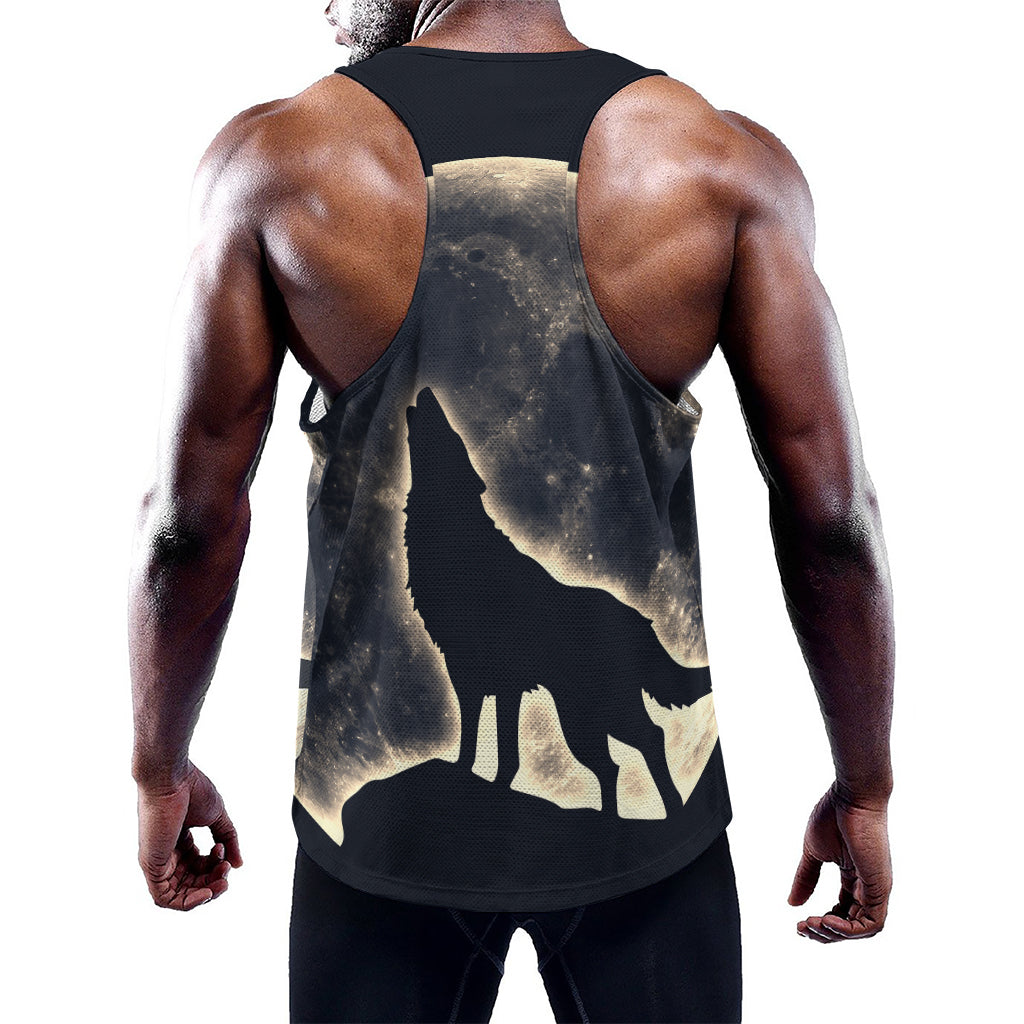 Full Moon Howling Wolf Print Training Tank Top