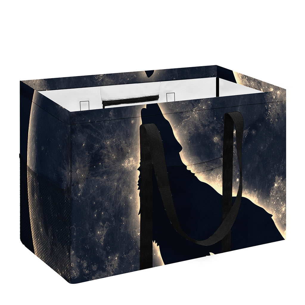 Full Moon Howling Wolf Print Utility Tote Bag