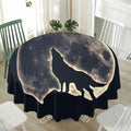 Full Moon Howling Wolf Print Waterproof Round Tablecloth